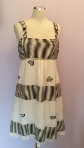 Whistles Ivory, Dark Grey Stripe & Gold Trim Dress Size 12 - Whispers Dress Agency - Womens Dresses - 1