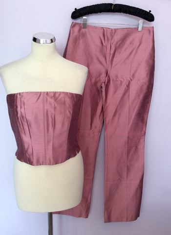 KAREN MILLEN PINK SILK BUSTIER TOP & TROUSERS SUIT SIZE 12/14 - Whispers Dress Agency - Womens Suits & Tailoring - 1