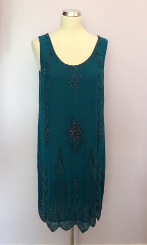 Kaliko Turquoise Beaded Shift Dress Size 12 - Whispers Dress Agency - Sold - 1