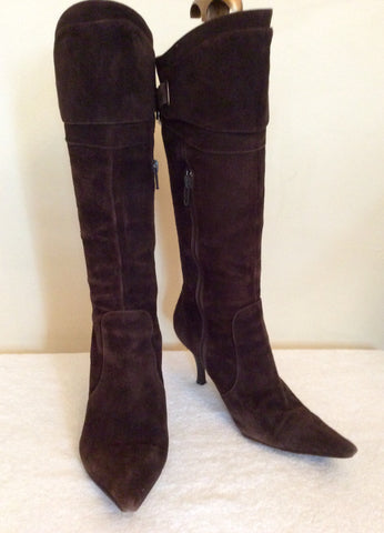Karen Millen Brown Suede Calf Length Boots Size 3.5/36 - Whispers Dress Agency - Womens Boots - 3