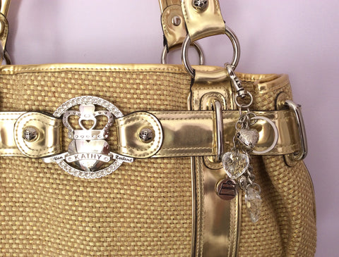 Kathy Van Zeeland Gold Straw And Artificial Leather Shoulder Bag - Whispers Dress Agency - Sold - 4