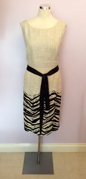 Hobbs Oatmeal Beige & Black  Flax (Linen) Dress Size 16 - Whispers Dress Agency - Sold - 1