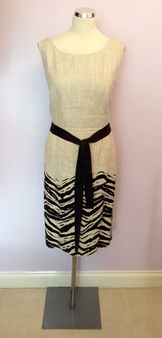 Hobbs Oatmeal Beige & Black  Flax (Linen) Dress Size 16 - Whispers Dress Agency - Sold - 1