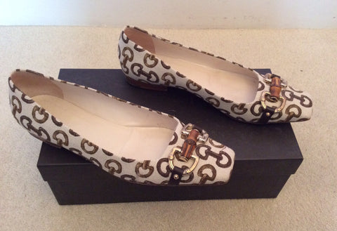 Gucci Cream & Brown Horse Bit Print Canvas Flats Size 4.5/37.5 - Whispers Dress Agency - Sold - 2