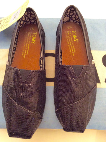 Brand New Toms Black Leather Glitter Flat Shoes Size 3/36 - Whispers Dress Agency - Sold - 2