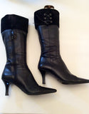 CLARKS BLACK LEATHER & SUEDE LACE UP TOPS KNEE LENGTH BOOTS SIZE 7/40 - Whispers Dress Agency - Womens Boots - 2
