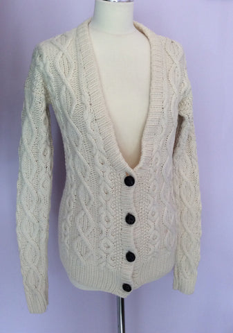 Jack Wills Cream Lambswool Cable Knit Aran Cardigan Size 8 - Whispers Dress Agency - Womens Knitwear - 1