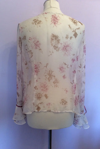 Pretty Ivory & Pink / Beige Floral Print Sheer Silk Blouse Size 16 - Whispers Dress Agency - Sold - 2
