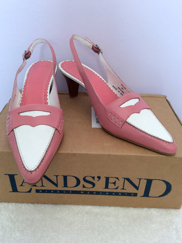 Brand New Landsend Pink & White Leather Slingback Heels Size 6/39 - Whispers Dress Agency - Womens Heels - 1