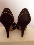 French Connection Brown Suede & Gold Trim Peeptoe Heels Size 6/39 - Whispers Dress Agency - Womens Heels - 4