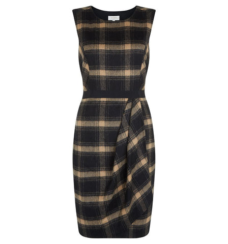 Brand New Hobbs Black & Camel Check Wool Blend Josephine Dress Size 10 - Whispers Dress Agency - Sold - 1