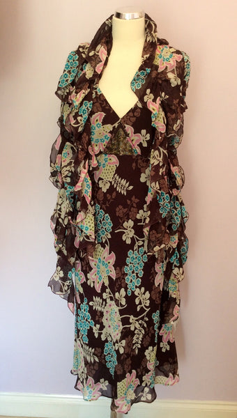 Planet Burgundy Floral Print Silk Dress & Wrap Size 10 - Whispers Dress Agency - Womens Dresses - 1