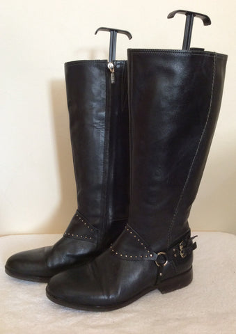 Geox Black Leather Buckle & Stud Trim Knee Length Boots Size 7/40 - Whispers Dress Agency - Womens Boots - 3