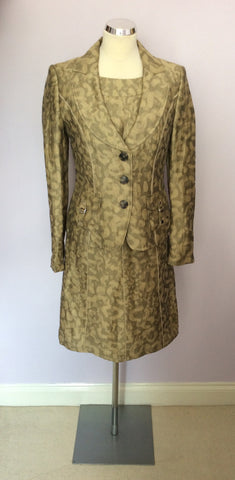 BETTY BARCLAY PALE GOLD & BRONZE PRINT LINEN DRESS & JACKET SUIT SIZE 10 - Whispers Dress Agency - Womens Suits & Tailoring - 1