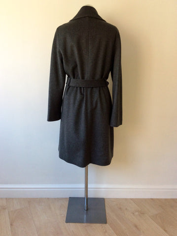 JAEGER GREY WOOL & CASHMERE DOUBLE BREASTED BELTED KNEE LENGTH COAT SIZE 12 - Whispers Dress Agency - Sold - 5