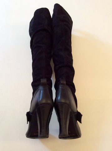 FAITH BLACK SUEDE & LEATHER KNEE LENGTH BOOTS SIZE 6/39 - Whispers Dress Agency - Womens Boots - 4