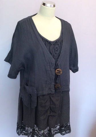 Montana / Made In Italy Dark Blue Lagenlook Linen Tunic Top & Jacket One Size - Whispers Dress Agency - Sold - 1