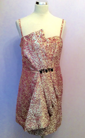 Monsoon Rose Pink & Pale Gold Print Strappy / Strapless Dress Size 18 - Whispers Dress Agency - Womens Dresses - 1