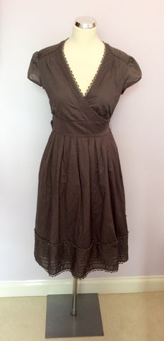 Ted Baker Brown Cotton Wrap Dress Size 3 UK 12 - Whispers Dress Agency - Sold - 1