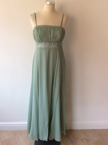 JOHN LEWIS PALE GREEN SILK STRAPPY/STRAPLESS MAXI DRESS SIZE 12 - Whispers Dress Agency - Sold - 1