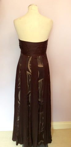 MONSOON DARK BROWN SILK BLEND STRAPLESS MAXI DRESS SIZE 12 - Whispers Dress Agency - Womens Dresses - 4