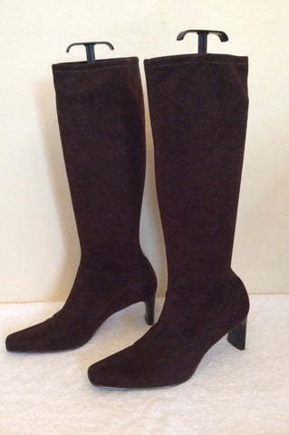Dark Brown Faux Suede Stretch Knee High Boots Size 7/40 - Whispers Dress Agency - Sold - 2