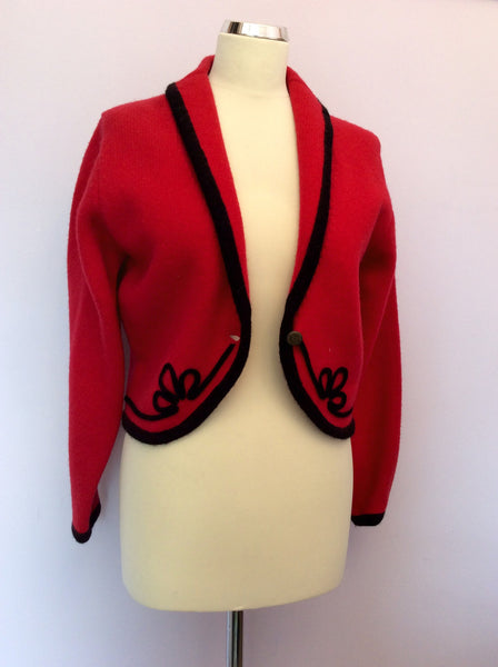 Vintage Laura Ashley Red & Black Trim Wool Cardigan / Jacket Size S - Whispers Dress Agency - Womens Vintage - 1