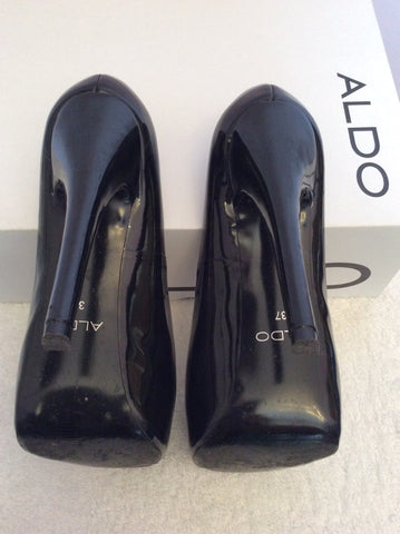 Aldo Black Patent Leather Platform Sole Peeptoe Heels Size 4/37 - Whispers Dress Agency - Womens Heels - 4