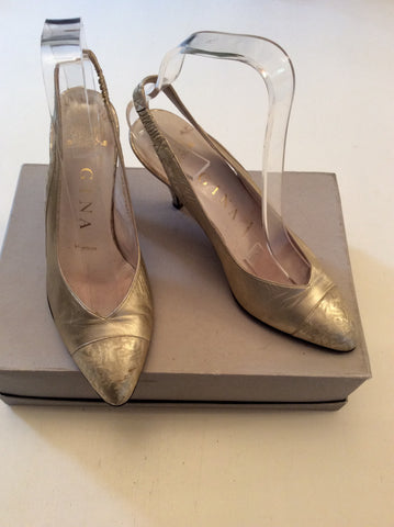 VINTAGE GINA PALE GOLD LEATHER SLINGBACK HEELS SIZE 3.5 - Whispers Dress Agency - Sold - 2