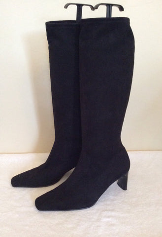 Black Faux Suede Stretch Knee High Boots Size 7/40 - Whispers Dress Agency - Sold - 2