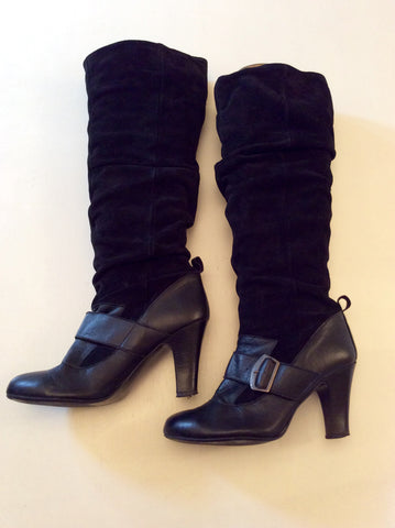 FAITH BLACK SUEDE & LEATHER KNEE LENGTH BOOTS SIZE 6/39 - Whispers Dress Agency - Womens Boots - 1