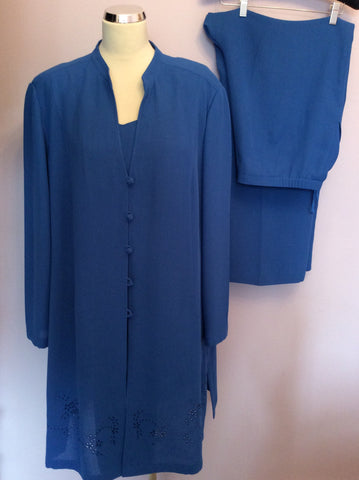 Jacques Vert Blue, Top, Trousers & Long Jacket Suit Size 22 - Whispers Dress Agency - Sold - 1