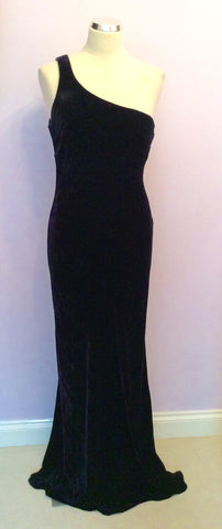 Ghost Dark Blue Velvet One Shoulder Evening Dress Size L - Whispers Dress Agency - Sold - 1