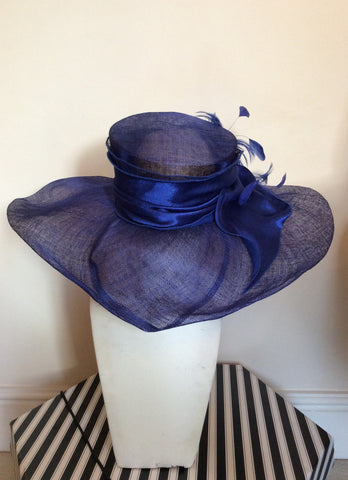 Victoria Ann Royal Blue Wide Brim Feather & Bow Trim Formal Hat - Whispers Dress Agency - Womens Formal Hats & Fascinators - 4