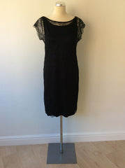 VELVET BLACK LACE CAP SLEEVE PENCIL DRESS SIZE M