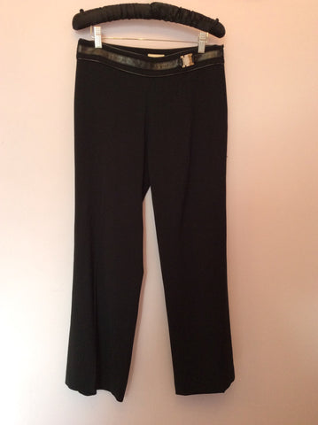 Karen Millen Black Faux Leather Trim Trousers Size 10 - Whispers Dress Agency - Womens Trousers - 1