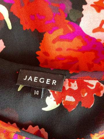 Jaeger Black, Red & Pink Floral Print Silk Blouse Size 14 - Whispers Dress Agency - Sold - 3