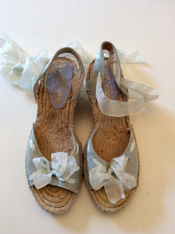 RUSSELL & BROMLEY PALE DUCK EGG TIE LEG WEDGE HEEL SANDALS SIZE 5/38 - Whispers Dress Agency - Womens Sandals - 4