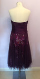 Monsoon Dark Purple Floral Print Net Overlay Strapless Dress Size 12 - Whispers Dress Agency - Womens Dresses - 4