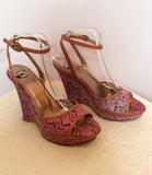 Just Cavalli Pink & Purple Logo Print & Tan Leather Wedge Sandals Size 7/40 - Whispers Dress Agency - Sold - 4