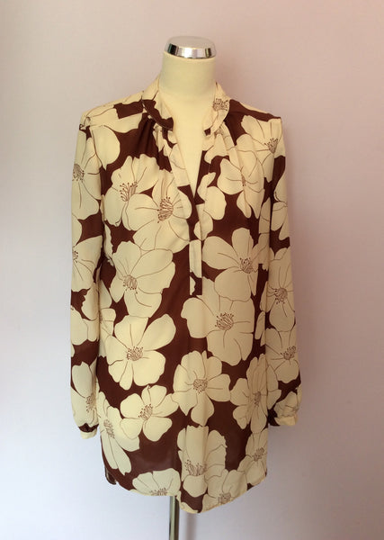 Phase Eight Brown & Cream Floral Print Blouse Size 14 - Whispers Dress Agency - Womens Shirts & Blouses - 1