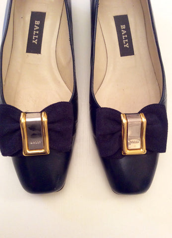 Bally Dark Blue Leather Bow Trim Court Shoes Size 5.5/38.5 - Whispers Dress Agency - Sold - 2