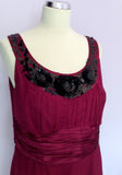 BRAND NEW MONSOON CRANBERRY & BLACK BEAD & SEQUIN TRIM SILK DRESS SIZE 14 - Whispers Dress Agency - Sold - 2