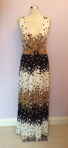 HOBBS DARK BLUE,IVORY & TAN PRINT MAXI DRESS SIZE 8 - Whispers Dress Agency - Womens Dresses - 1