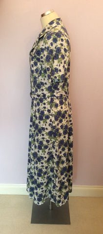 LIBERTY BLUE,WHITE & GREEN FLORAL PRINT COTTON DRESS SIZE 16 - Whispers Dress Agency - Sold - 3