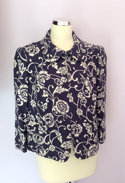 Hobbs Purple & Ivory Linen Print Jacket Size 14 - Whispers Dress Agency - Sold - 1