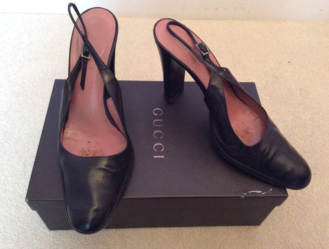 Gucci Black Leather Slingback Heels Size 5/38 - Whispers Dress Agency - Sold - 1