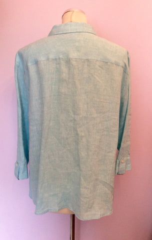 JAEGER LIGHT TURQOUISE LINEN 3/4 SLEEVE SHIRT SIZE 18 - Whispers Dress Agency - Sold - 2
