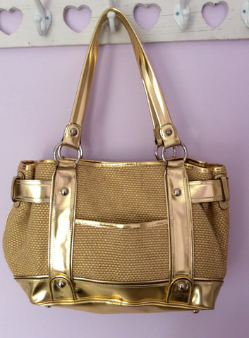 Kathy Van Zeeland Gold Straw And Artificial Leather Shoulder Bag - Whispers Dress Agency - Sold - 3