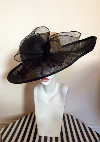 Natural Straw & Black Wide Brim Bow Trim Formal Hat - Whispers Dress Agency - Womens Formal Hats & Fascinators - 2